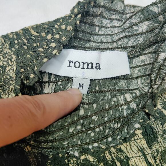 Roma Label Ruffle Mock Neck Long Sleeve Midi Dress Dark Forest Jungle Medium - Picture 7 of 12